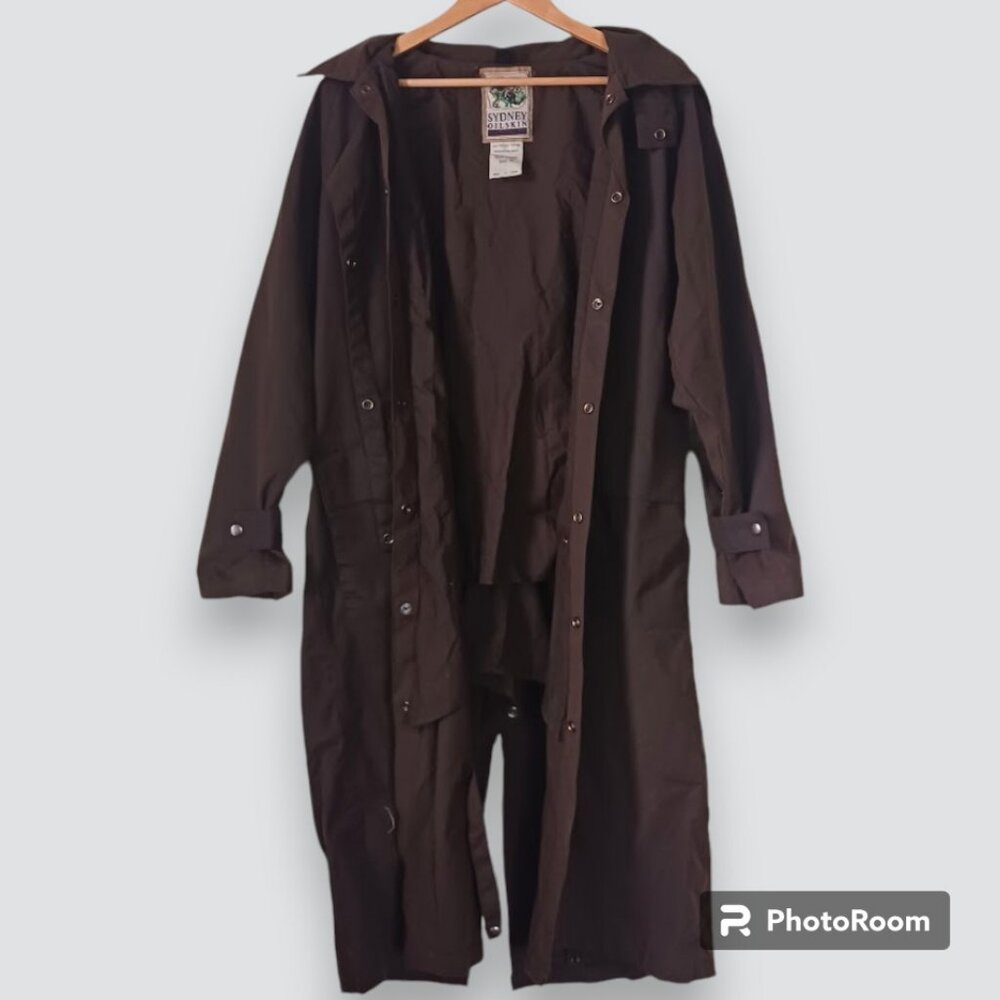 Oil Skin Duster Brown Jacket Long Trenchcoat Treated Cotton Waterproof Medium